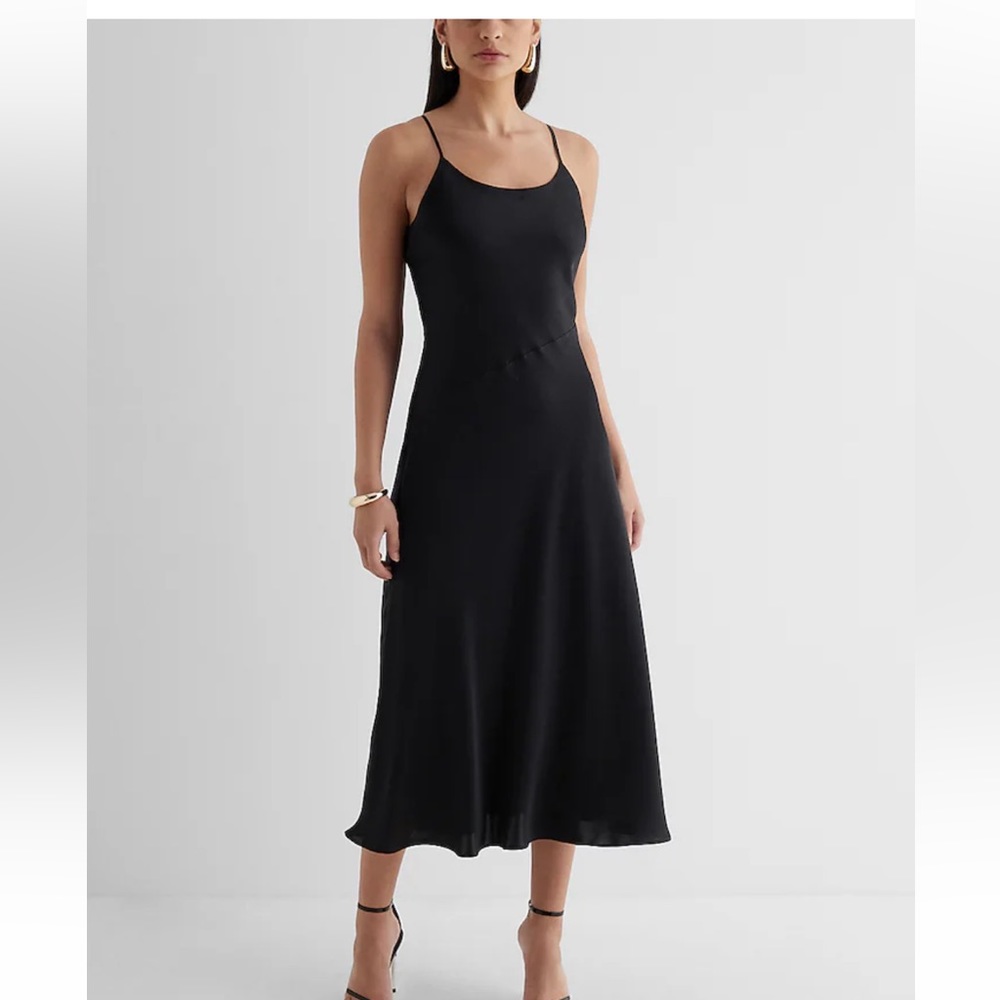 WORN ONCE Satin Scoop Neck Midi Downtown Cami Slip Dress